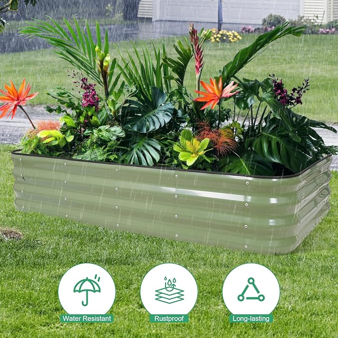 1MORE Raised Garden Bed -5X3X1 Galvanized Planter Box for Outdoor Gardening,4 in 1 Modular Raised Bed Kit with Protective Tape, Gloves for Herb,Ideal for Vegetables and Plants.Green-1Pack