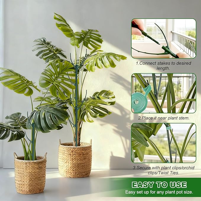 15pack Adjustable Plant Support Pole Stackable Indoor/Outdoor Support Pole with Clamps, Suitable for Supporting Monstera and Climbing Plants, Garden Accessories, Perfect Replacement for Plant Stakes