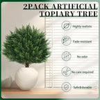 2Pack Artificial Cedar Topiary Ball Trees, 16'' UV Resistant Fake Evergreen Shrubs Bushes Plants with Ground Spike Fake Plants for Outdoor Indoor Front Porch Garden