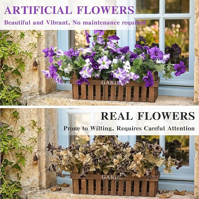 CEWOR 4pcs Artificial Flowers Plants for Outdoor Indoor, Fake Silk Flowers UV Resistant Faux Petunias Flower for Garden Front Door Porch Planter Patio Home Decor (Purple White)