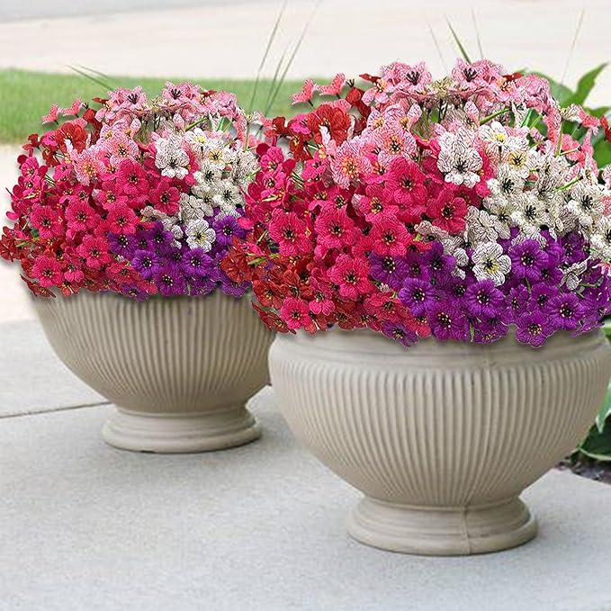 Colorful 20 Bundles Artificial Flowers for Outdoors,MixColors Fake Silk Flowers with Plastic Plants for Outside,Faux mums Realistic Flowers for Window Box Yard Fuchsia Balcoy Dector (Mixed Color)