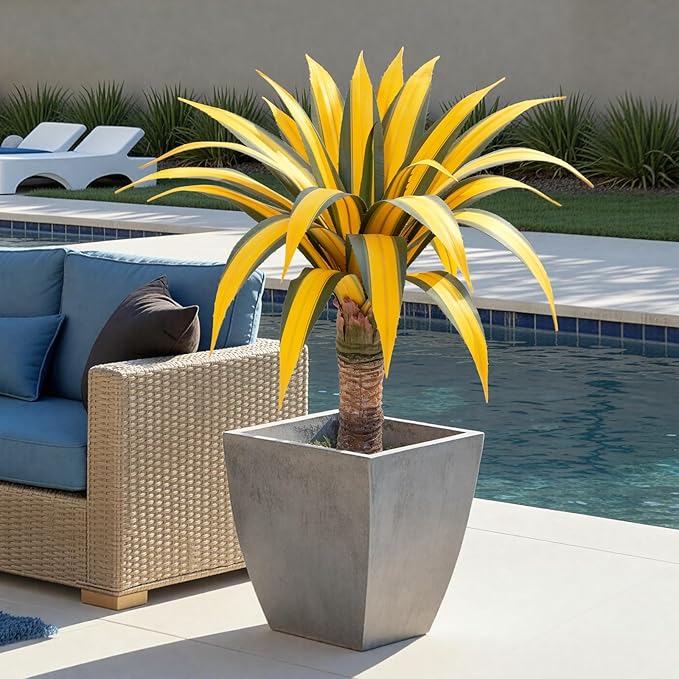 Artificial Green Edged Gold Leaf Spiny Agave Plant with 23 Leaves, 31.49in Faux Agave for Indoor & Outdoor Home Decor Perfect for Porch Living Room Bedroom, Patio & Office