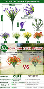 TURNMEON 12 Bundles Calla Lily (240 Heads) Artificial Flowers for Outdoors, Fake Plants UV Resistant Faux Plastic Fake Flowers for Indoor Home Porch Yards Spring Summer Cemetery Decor(Color Mix)