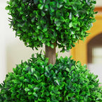 HOMCOM Set of 2 23.6" Artificial Ball Boxwood Topiary Trees with Pot, Indoor Outdoor Fake Plants for Home Office & Living Room Decor