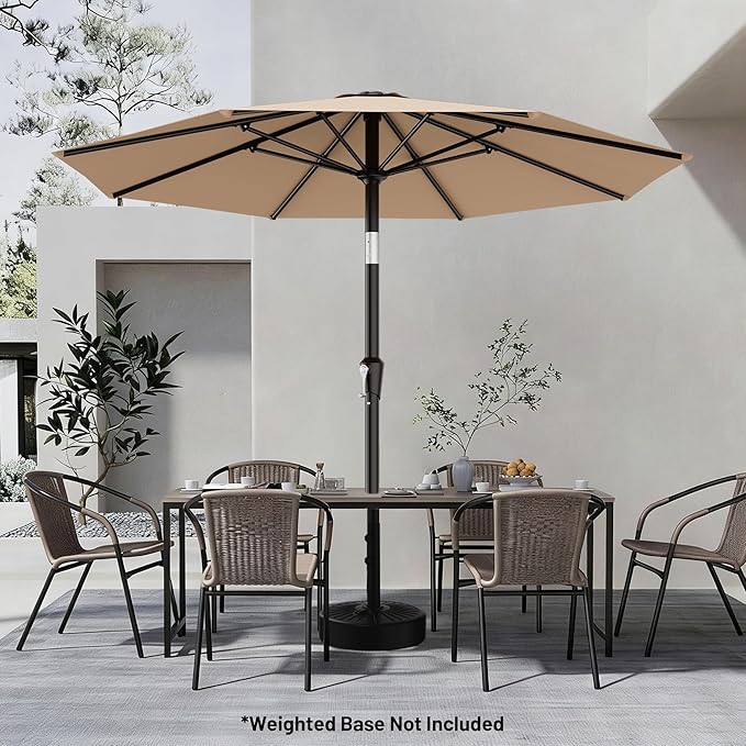 AreShark 9 FT Patio Umbrella for Outdoor, Outdoor Table Umbrella with Push Button Tilt and Crank, Outdoor Patio Umbrellas with 8 Sturdy Ribs for Market, Garden, Pool (Beige)