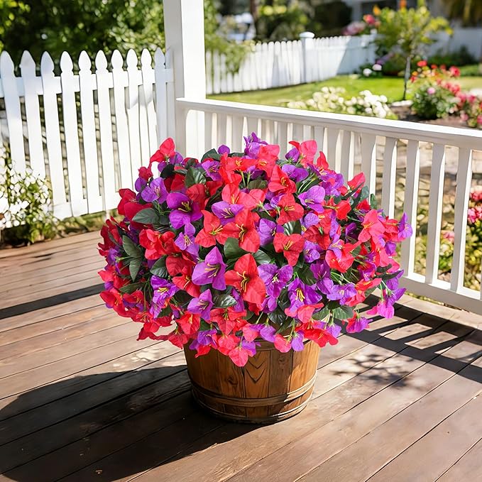 Bougainvillea Artificial Flowers for Outdoors Faux Plants Spring Decor, 4 Bundles Realistic Fake Silk Bougainvillea for Outside UV Resistant Faux Flowers for Outdoor Planters Porch Patio Garden Home