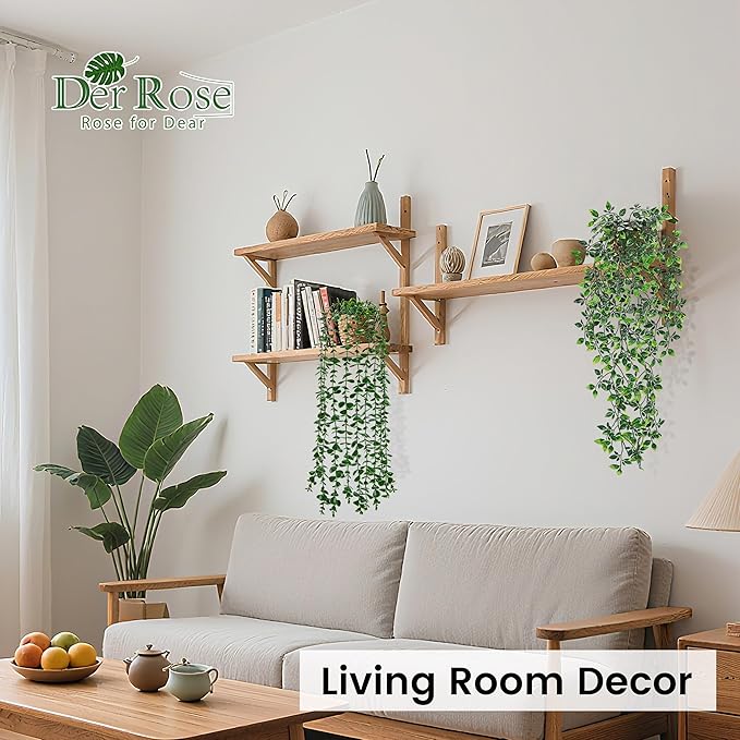 Der Rose 2 Pack Fake Hanging Plants Artificial Potted Plants Indoor and Outdoor for Office Living Room Bathroom Wall Shelf Decor