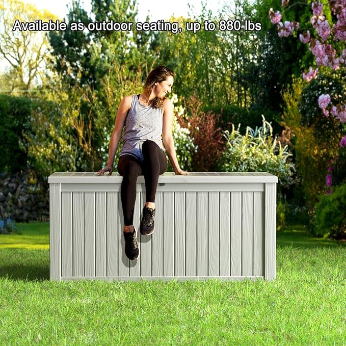 PatioZen 180 Gallon Resin Deck Box, Lockable Patio Outdoor Storage Box for Furniture, Garden Tools and Tools Storage, Waterproof Outside Storage Boxes - Grey