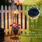 2 Pack Outdoor Solar Floor Lamp, 36'' Solar Lights Outdoor Waterproof with Plant Stand, Dusk to Dawn, Warm Yellow Light, Black Metal Stand for Deck Porch Patio Garden Decor