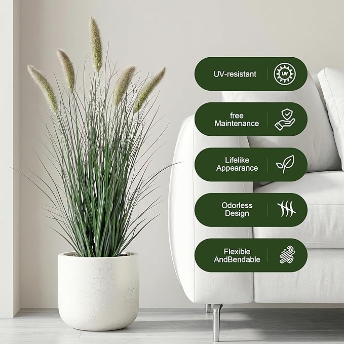 Artificial Cattail Reed Grass Plants Indoor ，Faux Cattail Grass Plant Artificial Plant Grass Outdoor,Fake Grass Tall Green Onions Fake Plant， Living Room Kitchen Office Decor (36“ 2 Pack)