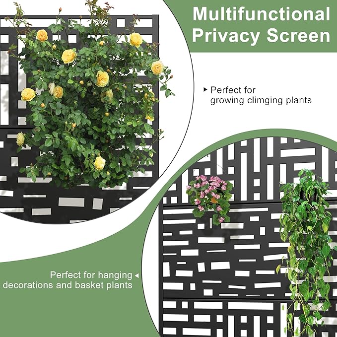 Casaphoria Metal Raised Garden Bed with Trellis and Wheels, 72"x47"x16" Planter Box for Climbing Plants, Vegetables & Vines, Features Drainage Holes and Privacy Screen, Black(Helen&Gerald)