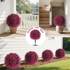 Artificial Pink Eucalyptus Topiary Ball Trees with Ground Spike, Set of 2 UV Resistant Artificial Shrubs, Fake Evergreen Artificial Plant Bushes for Indoor Outdoor Front Porch Garden