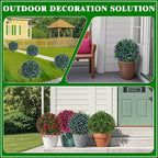 Grooy Artificial Boxwood Topiary Tree with Flower, Set of 2 Artificial Shrub Bushes with Ground Spike, Fake Evergreen Tree for Porch, Artificial Plants for Outdoor Planters Indoor UV Resistant