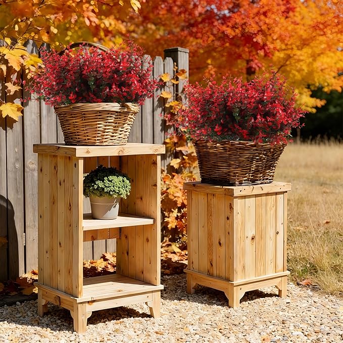 RECUTMS Fake Outdoor Flowers Artificial Spring Plants No Fade Faux Plants Plastic Greenery Fake Eucalyptus Faux boxwoods for Outdoor Planters Kitchen Office Wedding Home Garden Decoration(Red)
