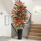 Artificial Red Dracaena Tree - 7FT Tall Fake Plants with Black Square Planter - Artificial Plants Indoor Floor Plant in Pot - Large Tropical Fake Yucca Potted Tree for Home Office Living Room Decor