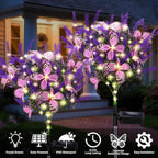 Solar Garden Lights Outdoor, 2 Pack Solar Butterfly Lights Purple Lavender Gardening Gifts for Women, Artificial Flower with Butterfly Purple Garden Decor for Lawn Patio-Warm White