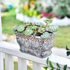 Sungmor 9.2 Inch Cement Plant Pot for Plants, Succulent Planter with Embossed Design, Vintage Concrete Flowerpots with Drainage Hole, Decorative Orchid Houseplant Pot Indoor Outdoor Plant Container
