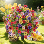 Alupssuc 2Pcs 20" Artificial Topiary Ball Flowers, Spring Outdoor Decoration with Spike, UV Resistant Faux Summer Plants, Faux Bushes Plants, Red Deep Purple Yellow Pink for Garden, Porch Decor