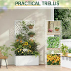 Outvita Metal Planter Box with Trellis, 71’’ x 36’’ x 16’’ Raised Garden Bed with Drainage Holes for Climbing Plants, Vegetables, Vines, Privacy Planters for Patio (White)
