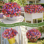 SHareconn 24 Bundles Artificial Flowers for Outdoors Decoration, Faux Plants Fake Silk Colorful Daisy Eucalyptus Lavender, UV Resistant for Outside Home Porch Indoor Spring Decor, 6 Colors incl. Brown