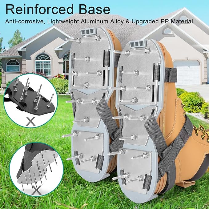 Lawn Aerator Shoes for Grass - Pre-Assembled Grass Aerator Shoes for Lawn - Soil Yard Aerator Tool for Aerating Patio Garden, Gray, Medium Size
