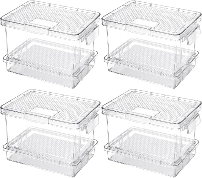 4 Pcs Mealworm Breeding Kit - to Breed Live Mealworms, Clear Mealworm Farm Containers for Live Mealworms, Reptiles, Lizards, Frogs,Tortoises (5.3"x3.5"x4")
