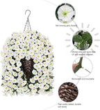 Artificial Fake Flowers Plants Hanging Baskets for Outdoor Outside Decor, Faux Silk Hanging White Morning Glory Trailing Vines UV Resistant for Porch Patio Home Decoration