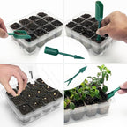 Qoolife Seed Starter Tray with Plant Light, 2 Pack Grow Lights for Seed Starting Kit with Humidity Domes, Timing Controller Adjustable Brightness for Greenhouse Propagator Station Growing Transparent