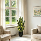 Fake Snake Plant, 27" Fake Potted Plants with Black Pot Realistic Artificial for Home Decor, Low Maintenance No Watering Needed Faux Plants for Desk Corner Office & Pet Areas(yellow-27in)