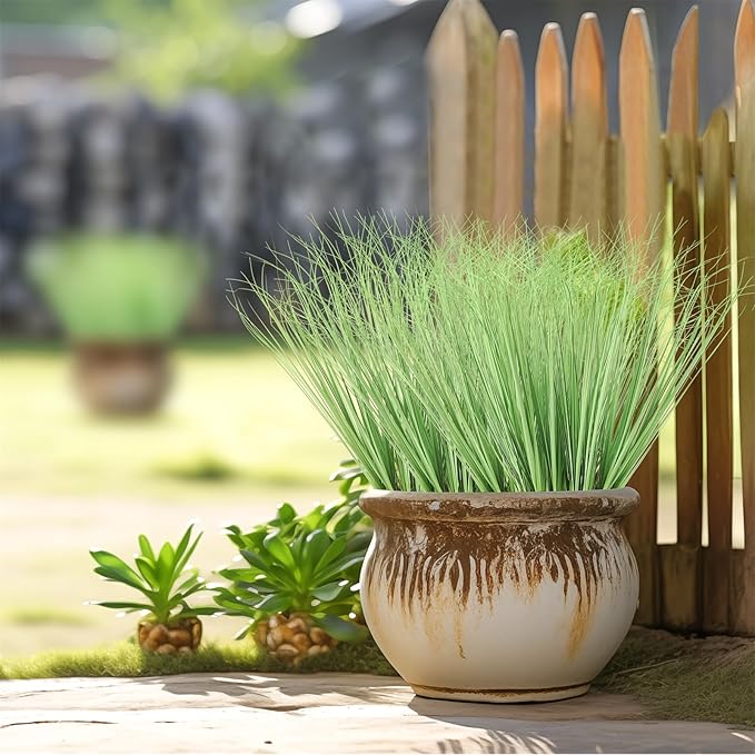 ATTGREAT 20PCS Fake Grass Filler Decor Artificial Grass Plants Outdoor Faux Plants Artificial Tall Shrubs Wheat Grass Greenery Stems for Outdoor Indoor Vase Planters Home Decor, Light Green
