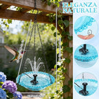 Hanging Bird Bath with USB Nozzle Fountain, USB Powered Bird Bath Fountains for Outside, Garden Patio Yard Decor with Adjustable Chain, Blue