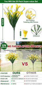 TURNMEON 20 Bundles Calla Lily (400 Heads) Artificial Flowers for Outdoors, Fake Plants UV Resistant Faux Plastic Fake Flowers for Indoor Planter Home Porch Yard Spring Summer Cemetery Decor(Yellow)