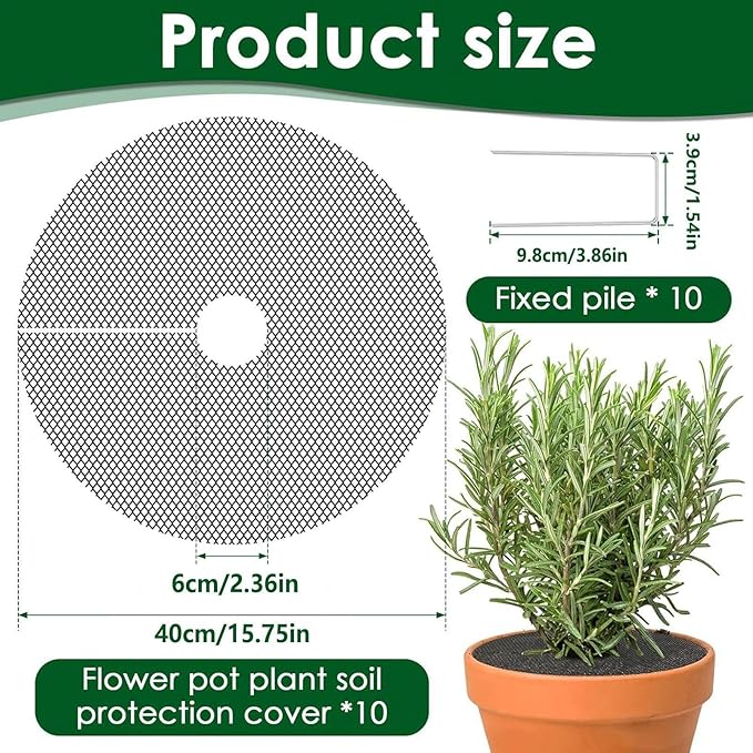 Planter Guard Set ‑ 10 Pieces Cuttable Pot Cover, Includes 10 Stakes Round Grid for Indoor Gardening Moss Protection, Kitten Dog Squirrel Animal Barrier Safety Mesh Garden Accessorie