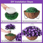 INXUGAO Artificial Hanging Flowers with Basket for Outdoor, Fake Hydrangea UV Resistant Arrangements in Pot Planter Spring Summer Decor for Indoor Porch Garden Yard(Double Violet)