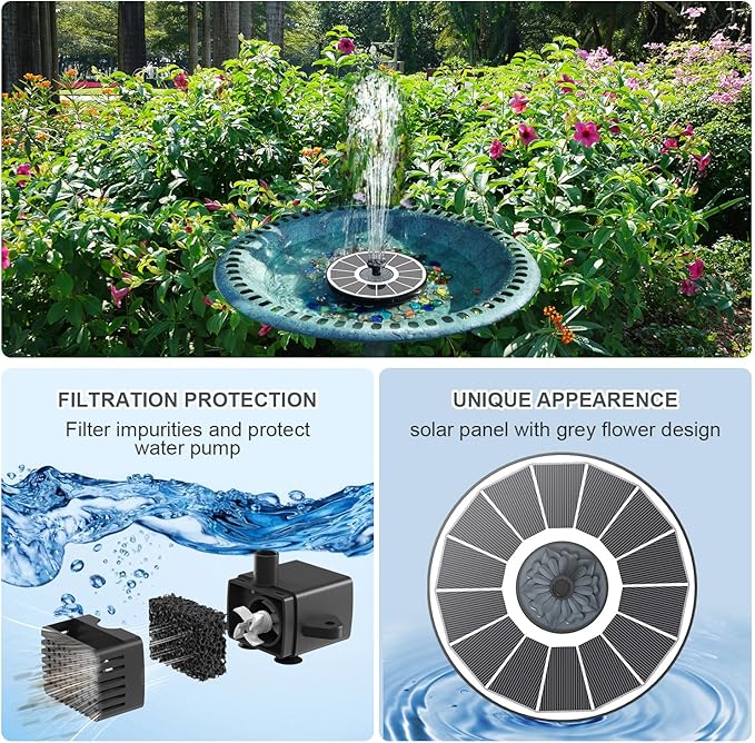 Yzert Solar Fountain for Bird Bath Direct Sunlight High Efficiency 3.5W Glass Panel Solar Water Fountain Outdoor Garden Flower (White)