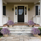 Artificial Morning Glory & Eucalyptus Topiary Trees - Set of 2 Faux Silk Flower Potted Plants, UV-Resistant Fake Outdoor Morning Glory Bushes for Front Door, Yard, Farmhouse, Garden Decor (Purple)