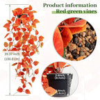 LOYWREE Small Artificial Plants Hanging Potted Fall Foliage - Orange Faux Ivy Vine & Pothos for Shelves. Ideal for Home, Office, Indoor & Outdoor Gardens (Black Pot)
