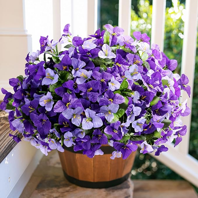 Bouganivillea Spring Artificial Flowers for Outdoors, 4 Bundles Fake Bougainvillea UV Resistant Silk Flowers for Outside Faux Outdoor Plants for Planter Patio Porch Window Garden Home, Mixed Purple