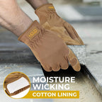 HANDLANDY Men Leather Gardening Gloves, Utility Work Gloves for Mechanics, Construction, Driver