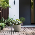 Kante 14 Inch Dia Round Concrete Planter, Indoor Outdoor Large Plant Pot with Drainage Hole and Rubber Plug for Home Patio Garden, Weathered Concrete