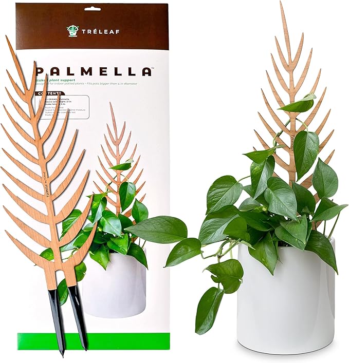 Treleaf Palmella Palm Leaf Inspired Wooden Trellis – Grande Size Indoor Plant Support for Climbing Plants – 24” Decorative Houseplant Trellis and Wooden Plant Stake for Potted Vines