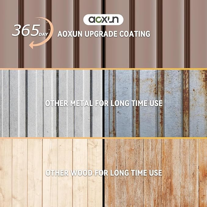 Aoxun 6x4ft Shed with Floor Heavy-Duty Galvanized Steel Outdoor Storage Shed with Double Doors, Ventilated Weatherproof Design for Bike/Generator/Tool Organization (Brown with Floor)