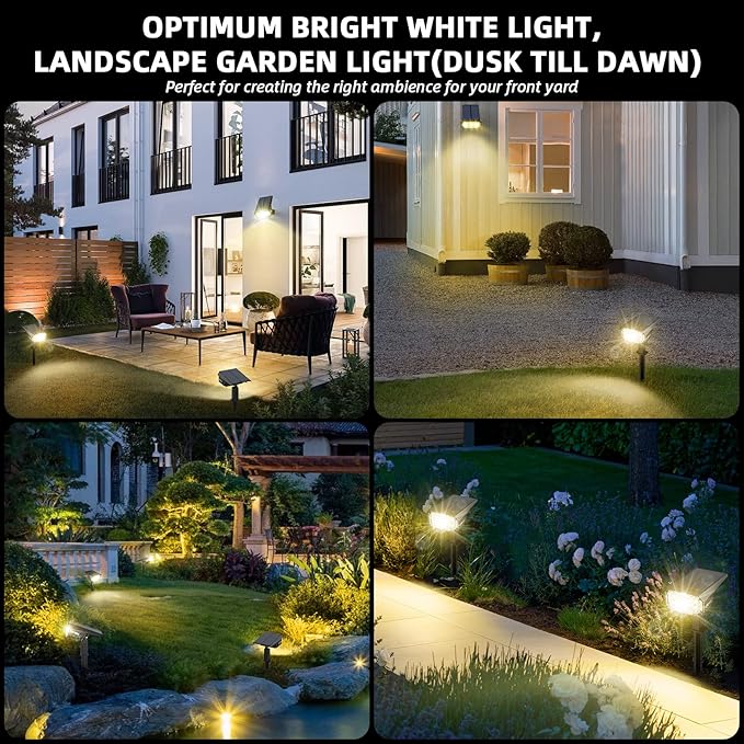 LEREKAM 3 Brightness Modes Solar Outdoor Lights, 360 Degree Adjustable Lighting Angle with 40 LED's, Spotlights Outdoor Waterproof Auto On or Off Solar Garden Lights 8 Pack