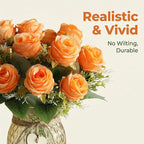 Faux Flowers in Vase, 18 Pcs Fake Rose Flowers with Glass Vase, Artificial Flower Arrangement Home Decor Indoor Centerpiece for Living Room & Dining Table, Orange, 12 Inches