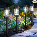 Eyrosa Solar Lights Outdoor, 12 Pack Waterproof Solar Landscape Lighting for Pathway Garden Yard Path Walkway Driveway Lawn Patio Outside Decor, Cool White