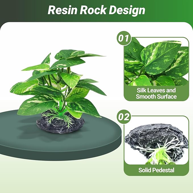 GOZILLA Silk Fish Tank Plants,Reptile Artificial Plant,Reptile Plants for Terrarium,Aquarium Decorations Accessories Set,Resin Driftwood Artificial Silk Aquarium Plant for Fish Tank.(8PCS/A-Set)