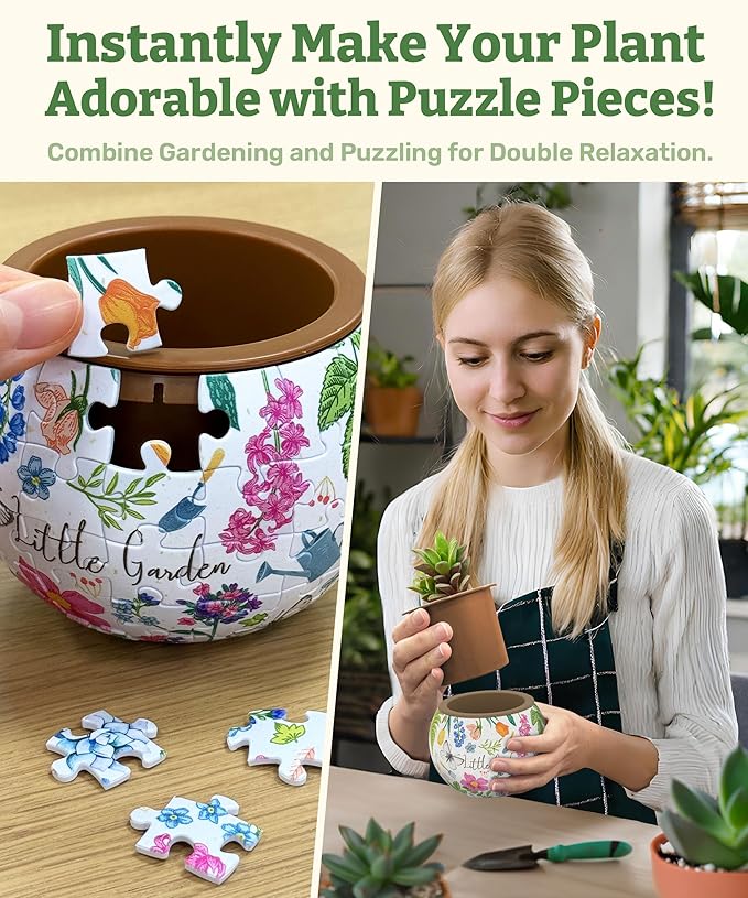PieceRelax 3D Puzzle Planter 80 Pieces - Flower Pot - Little Garden, for Mom, Home Decor Flower Pots for Indoor Cactus, Succulents Pots [K1116]