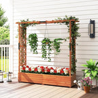 HAPPYGRILL Raised Garden Bed with Trellis, Freestanding Wood Planter Box w/Hanging Roof & Drainage Holes for Vine, Climbing Plants, Flowers, Outdoor Planter with Trellis for Garden, Patio, Yard (2)