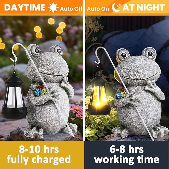 Frog Solar Garden Statues, Resin Frog Figurine Decorations, Outdoor Frog Decor Art for Lawn,Yard, Unique Housewarming Gift for Garden Home