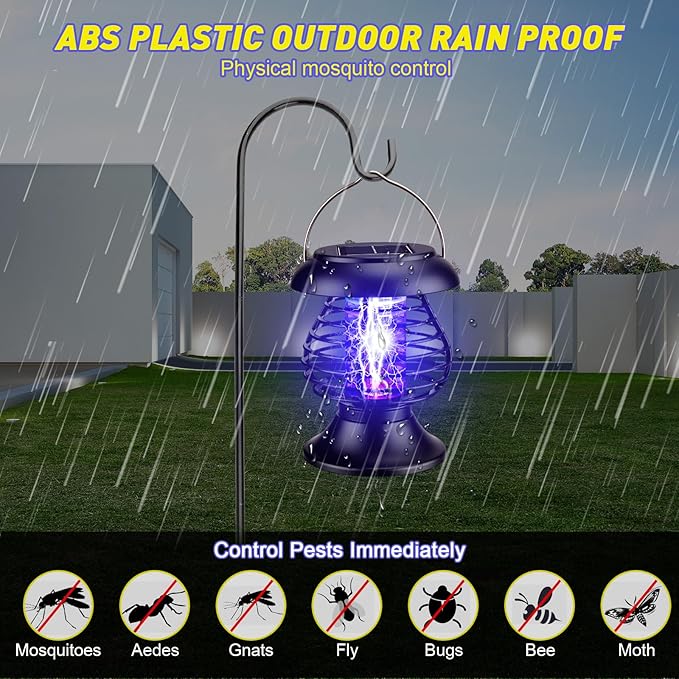 Qualirey Solar Bug Zapper Outdoor Waterproof Mosquito Repellent Outdoor Solar Zapper Plastic Ring Bug Lights Insect Mosquito Killer Lamp(Antique Brass,2 Pcs)
